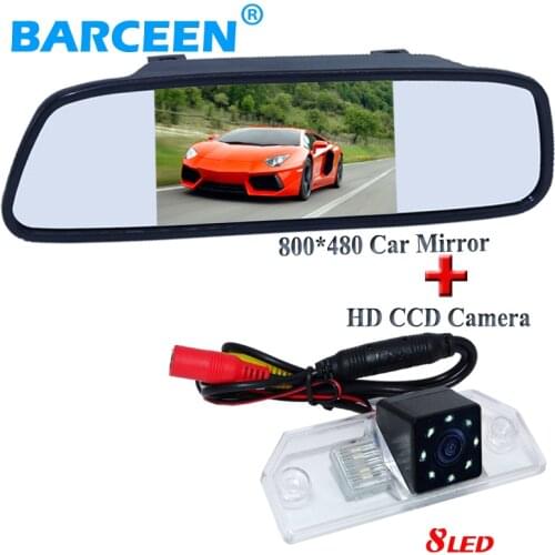 Adapt for Ford-focus sedan black shell 5" lcd screen car mirror monitor +8 led glass ccd lens car reversing camera on promotion