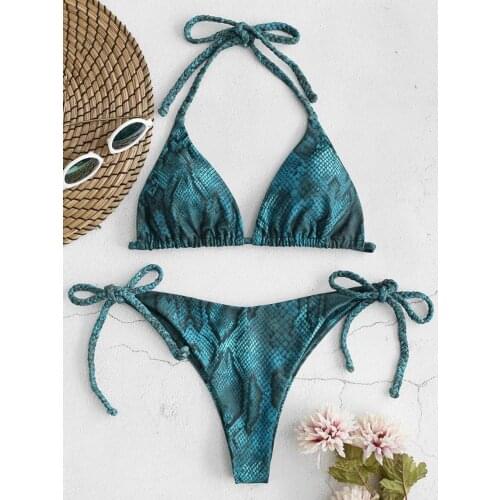 Beach Wear Bikini Women Snake Skin High Cut V Neck Two Pieces Bikini Swimwear Swimsuit Beachwear Push Up Printed Bikini L3