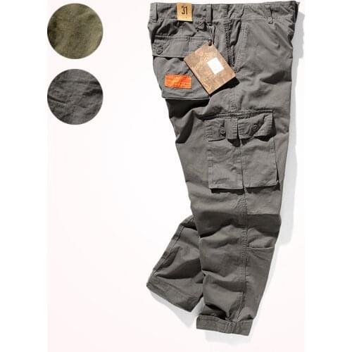 2021 Spring New Cargo Pants Mens Trendy Loose Straight Multi Pocket Washes Old Adjustable Hems Military Casual Pencil Pants
