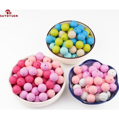 Sutoyuen Round Bead Silicone Teething Beads 9mm 50Pcs Loose Silicone Beads Baby Teether Toys DIY Teethers Beads Nurse Necklace