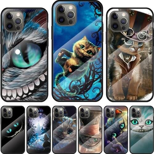 Alice In Wonderland Cat Tempered Glass Cover For Apple IPhone 12 Mini 11 Pro XS MAX XR X 8 7 6S 6 Plus Phone Case Coque