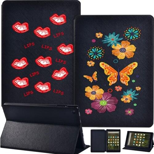 Tablets Case for Amazon Fire HD8 (6th 7th 8th)/ HD 10(5th 7th 9th)/Fire7(5th 7th 9th) Leather Stand Protective Shell + Stylus
