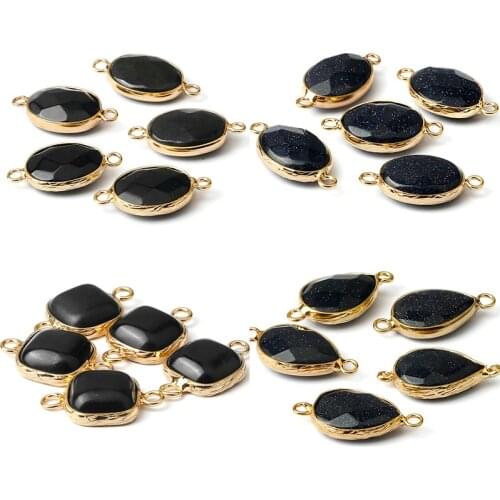 Black Obsidian Natural Smooth Sand Stone Bling Oval Shape Pendant For DIY Earring Necklace Bracelet Jewelry Making Accessories