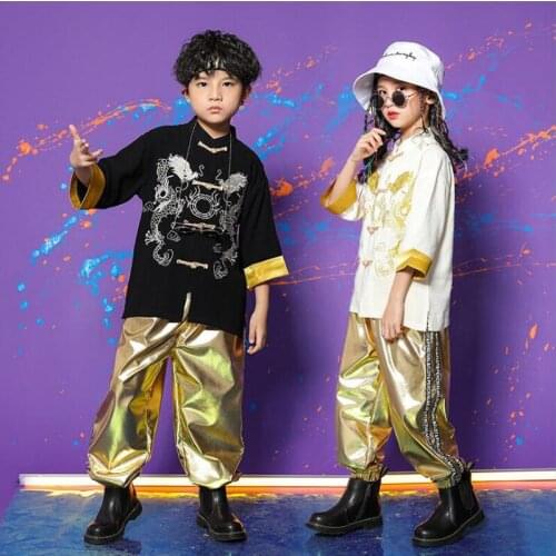 Kids Chinese Hip Hop Jazz Clothing Short Sleeve Shirt Tops Running Casual Pants for Girl Boy Ballroom Dance Costume Clothes Wear