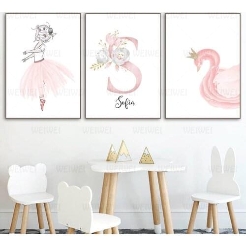 Baby Posters Personalized Girls Name Custom Poster Nursery Prints Pink Flowers Wall Art Canvas Painting Pictures For Girls Room