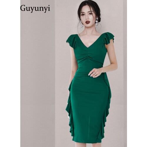 Elegant High Waist Tight Dress 2021 Summer Simple Sleeveless Green Decorative Ruffles On Both Sides High-End Event Party Dress