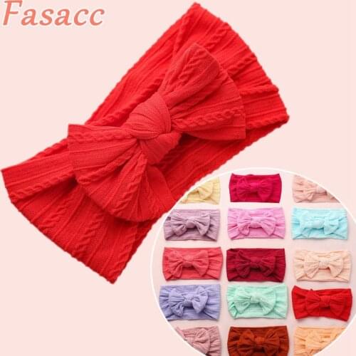 FASACC Bowknot Elastic Baby Girl Headbands Soft Knotted Nylon Bows Hairband Sport Scrunchie Turban Kids Hair Accessories A282