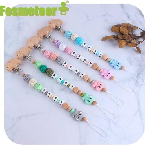 Fosmeteor Eco-friendly Handmade Infant Toddler Baby Nipple Holder Chain Elephant Crochet Beads Cute Baby Feeding Dummy Clip