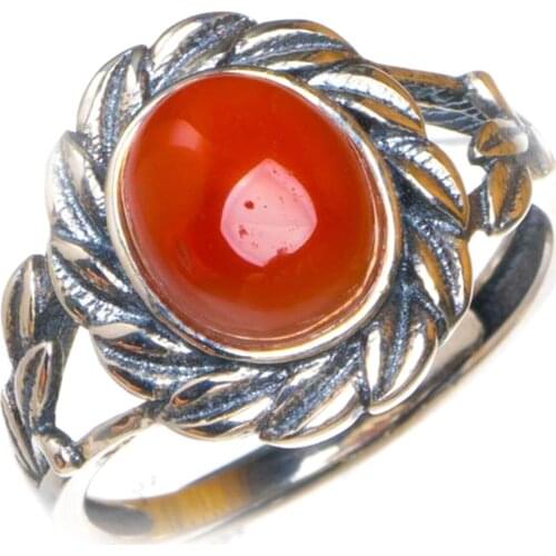 Natural Nanjiang Red Agate Opening Handmade 925 Sterling Silver Ring 7.25 D1109