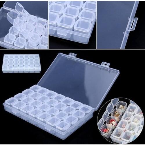 28 Slots Clear Plastic Adjustable Home Storage Jewelry Storage Box Bins Case Craft Organizer Bead