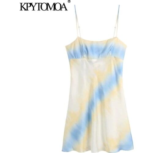 KPYTOMOA Women 2021 Chic Fashion Tie-dye Print Mini Dress Vintage Backless Elastic Thin Adjustable Straps Female Dresses Mujer