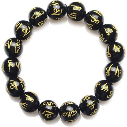 BB-088 Black Carnelian Mantras Beaded Bracelets 14mm for Man Tibetan Six Words Mantras OM MANI PAD ME HUM
