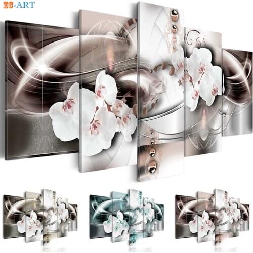 5 Panel Orchids Print Poster Flowers Wall Art Canvas Painting Wall Pictures for Living Room Modular Pictures Girls Room Decor