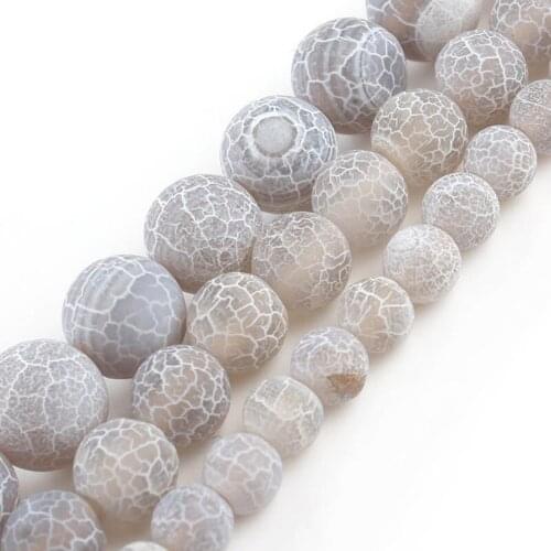 Natural Stone Matte White Cracked Dream Agates Fire Dragon Veins Onyx Spacer Beads For Jewelry Making DIY Bracelet 6/8/10mm 15"