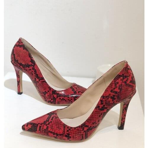 New womens shoes fashionable and elegant all-match snake pattern PU personality pointed toe daily stiletto high heels large 43