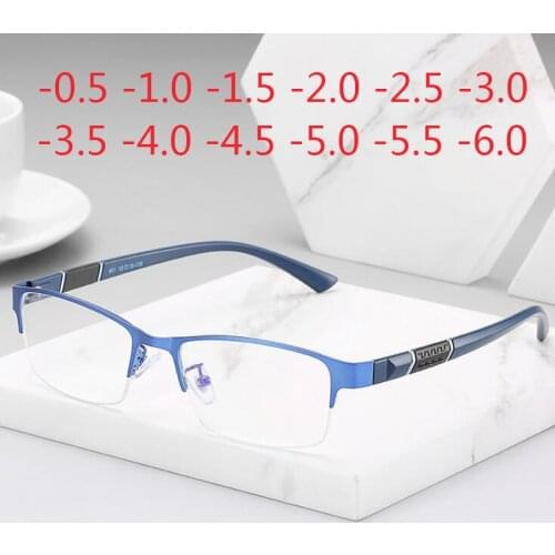 Prescription Eyeglasses Rectangle Half Frame Design Optical Glasses Myopia Resin Lenses Spectacles -0.5 -1 -1.5 -2 -2.5 -3 -5 -6