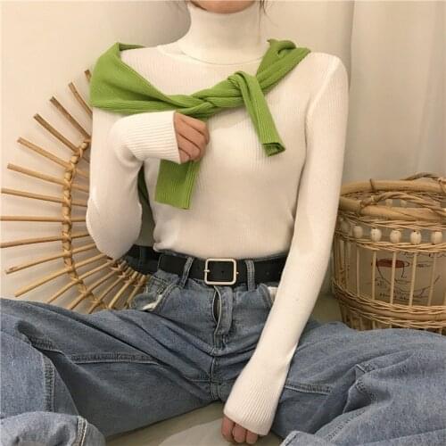 2021 Spring Womens Turtleneck Pullovers Sweater Long Sleeve Knitted Basic Top Autumn Korean Style Slim Clothing