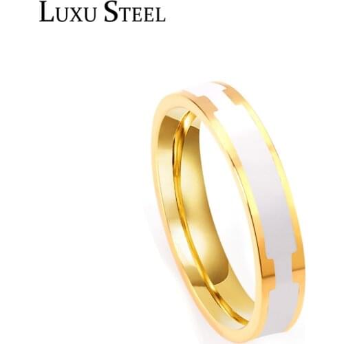 LUXUSTEEL Gold Dripping oil White Black Red Color Rings For Women Vintage Fashion Classic Stainless Steel Rings Party Gift Daily