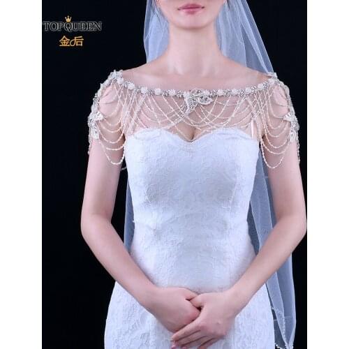 TOPQUEEN G13 Luxury Crystal Bling Bridal Wraps Beading High Quality Wedding Shawl Jacket Bolero Cape Bridal Wedding Cape