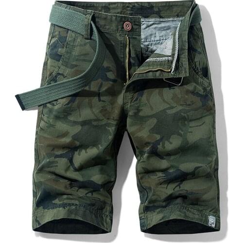 TEHEZAD Summer Cotton Cargo Shorts Soft Mens Camouflage Fashion Casual Youth Zipper Shorts Multi-Pocket Beach Simple Classic