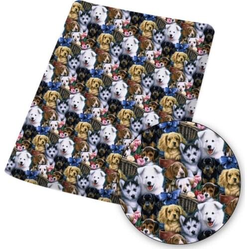 Polyester Cotton Fabric Cartoon Dogs Cats Printed Cloth Sheets Handmade Masks Bags Dress Making DIY Crafts Supplies 45*145cm 1pc