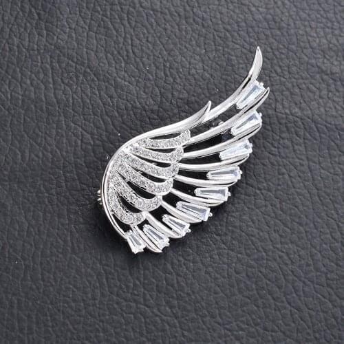 Fashion Classic Feather Angel Wings Lapel Pins For Clothing High Quality Sparkling Cubic Zirconia Womens Brooches Jewelry