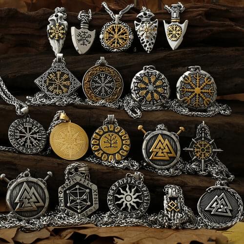 Fine Handmade Vintage Double-sided Viking Amulet Shield Pendant Men and Women Jewelry Accessories Necklace