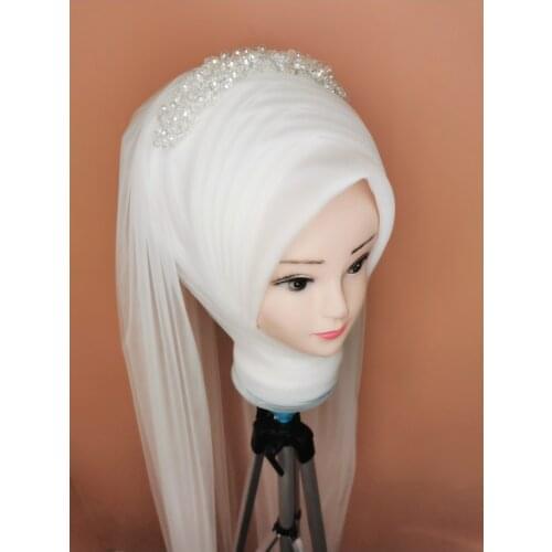 Womens White Color Muslim Hijab Scarf Veil Ready to Wear Turban Islamic Headscarf Female Head Wraps tulle Shawl wedding party