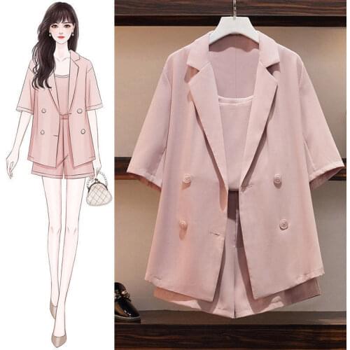 2020 Summer Women Work Style Casual Top +One Button Mid Long Women Blazer High Waist Loose Shorts Pants Suits 3 Pieces Sets H141