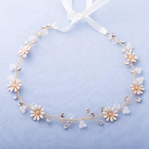 Gold Color Bridal Headband Flower Rhinestone Wedding Hair Vine Accessories Handmade Women Hair Jewelry For Party Prom