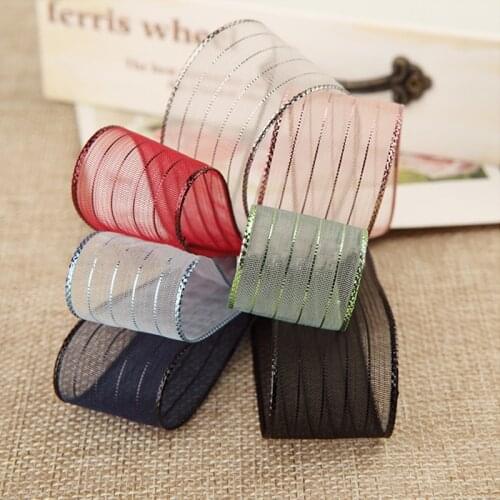 10yards/lot Glitter Stripe Organza Christmas Ribbon for Hairbow DIY Gift Bouquet Packing Clothing Accessories Materials