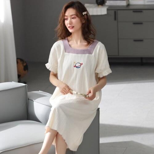 100% Cotton Nightgowns For Women Sweet Students Sleepwear Mid-Length Summer Nightdress Large Size Short Sleeve Nightshirt M-2XL