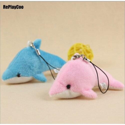 100PCS/LOT Cute Mini Dolphin Plush With Chain Small Pendant By Phone Soft Toys Blue And Pink Soft Stuffed Gifs For Children 01