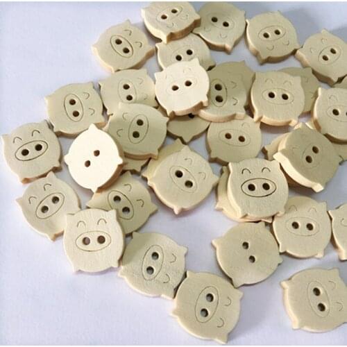 100pcs/lot Mixed Cute Pig Wooden decorative Buttons For Sewing Scrapbooking Wood Craft MS 011