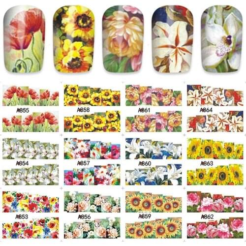 12PCS Spring Water Nail Decal And Sticker Flower Leaf Tree Green Simple Summer DIY Slider For Manicuring Nail Art Watermark