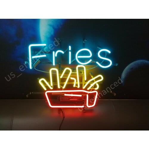 14“x10" French Fries Doughnuts Coffee Neon Light Lamp Sign Beer Bar Handmade Glass Decorate Home Wall Room Windows Tube Artwork