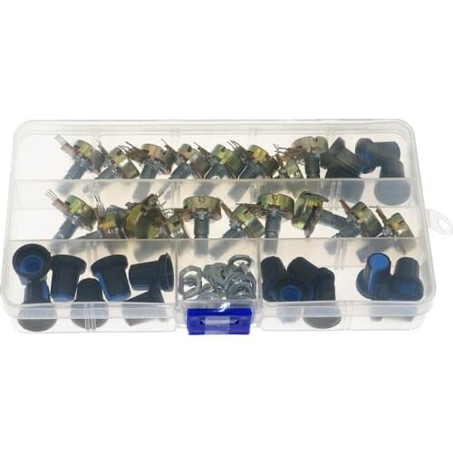 18Pcs/Box WH148 Single Potentiometer Kit B1K/5K/10K/20K/50K/100K/500K/1M with knobs Single potentiometer set Shaft Nuts