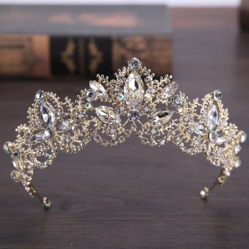Baroque Crystal Crown Bride Korean Style Luxuriant Female Temperament Inlaid Flowers Branch Banquet Hair Accessories Tiaras