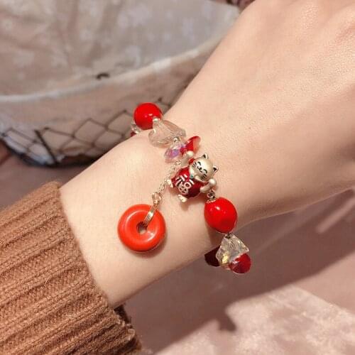 This year red bracelet female luck luck fortune cat beadle hand string cinnabar safety clasp bracelet fashion