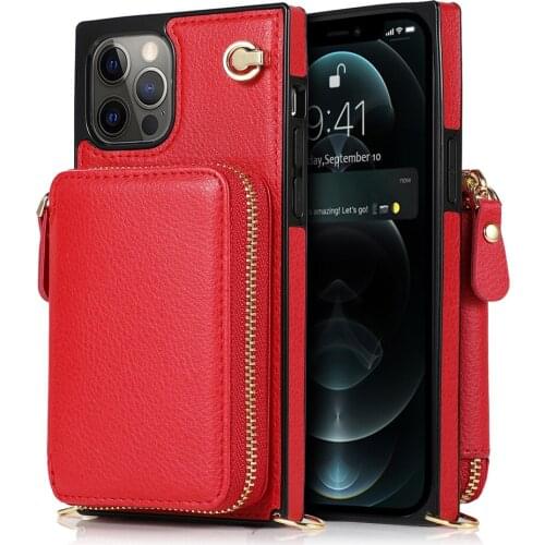 Lanyard PU Leather Card Wallet TPU Bumper Cover Funda For iPhone12 iPhone 12 Mini 11 Pro XS Max 12pro XR X 6 7 8 Plus Case Coque