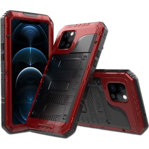For iPhone 11 12 Pro Max Case Heavy Duty Metal Armor Full Protection Case IP68 Waterproof Shockproof Cover for iPhone11 12 Pro