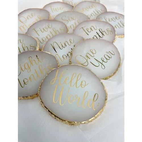 Baby Monthly Milestone Resin Cards Milestone Markers for Baby Photos Agate Replica Coasters Newborn Shower Gift Custom Age signs