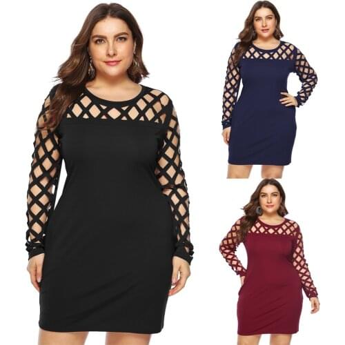 HUAN BEAUTY Plus Size Summer Dresses Women Sexy Club Bandage Bodycon Long Sleeves O Neck Party Short Mini Dress HB-OA11011