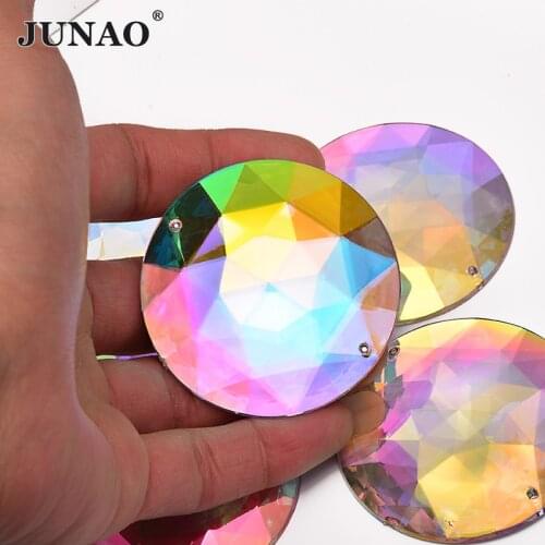 JUNAO 5pc 52mm Big Sew On Crystal AB Rhinestone Cabochons Flatback Acrylic Crystal Applique Sewing Strass Decoration Stone