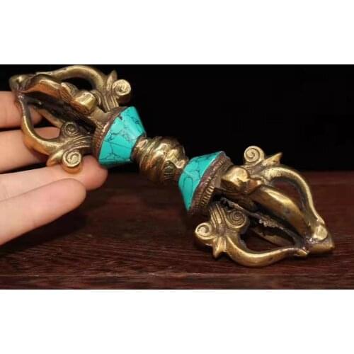 Chinese Antique Collection Green Pine Inlay Pure Copper Implements Evil Town House / Decoration Collection Gifts