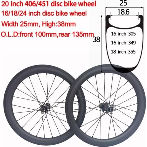 16inch 349 305 18Inch 355 24inch 520 20inch 406 451 BMX Carbon Wheels Birdy Bike Disc Wheelset Width 25mm Depth 38/50mm D411 Hub