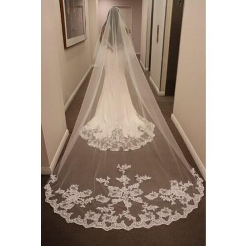Lace Cathedral Wedding Veil, Soft Wedding Veil, Long Wedding Veil, Cathedral Veil, Bridal Veil, Sequined Lace Veil