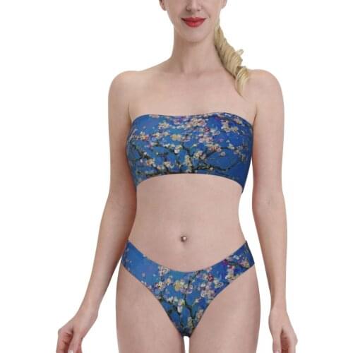 Monet Painting Swimsuit Van Gogh Bandeaukini 2021 Swimming Suit Bikinis for Women young Girls