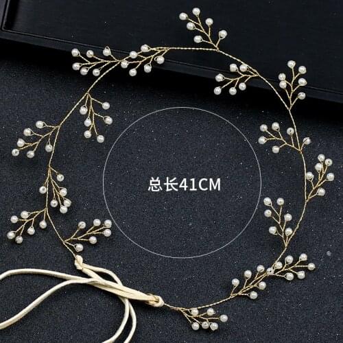 Gold Color Pearl Ribbon Hairbands Hair Jewelry Accessories Wedding Women Ornament Head Decoration Girls Handmade Headbands