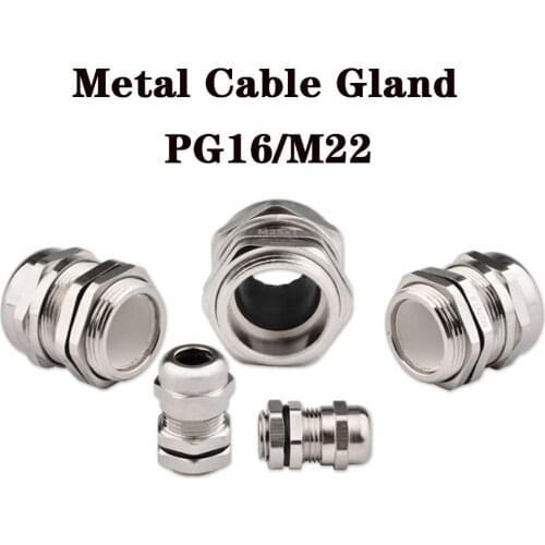 Metal Cable Gland PG16 M22 Waterproof Nickel Brass Metal Wire Connector Wire Glands for 10-14mm IP68 Metal cable Connector